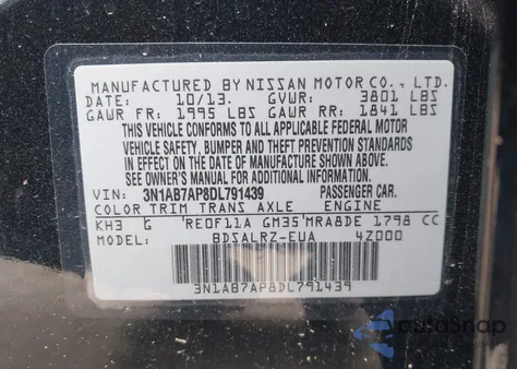 2013 Nissan Sentra Sr z USA, uszkodzony, nr VIN 3N1AB7AP8DL791439